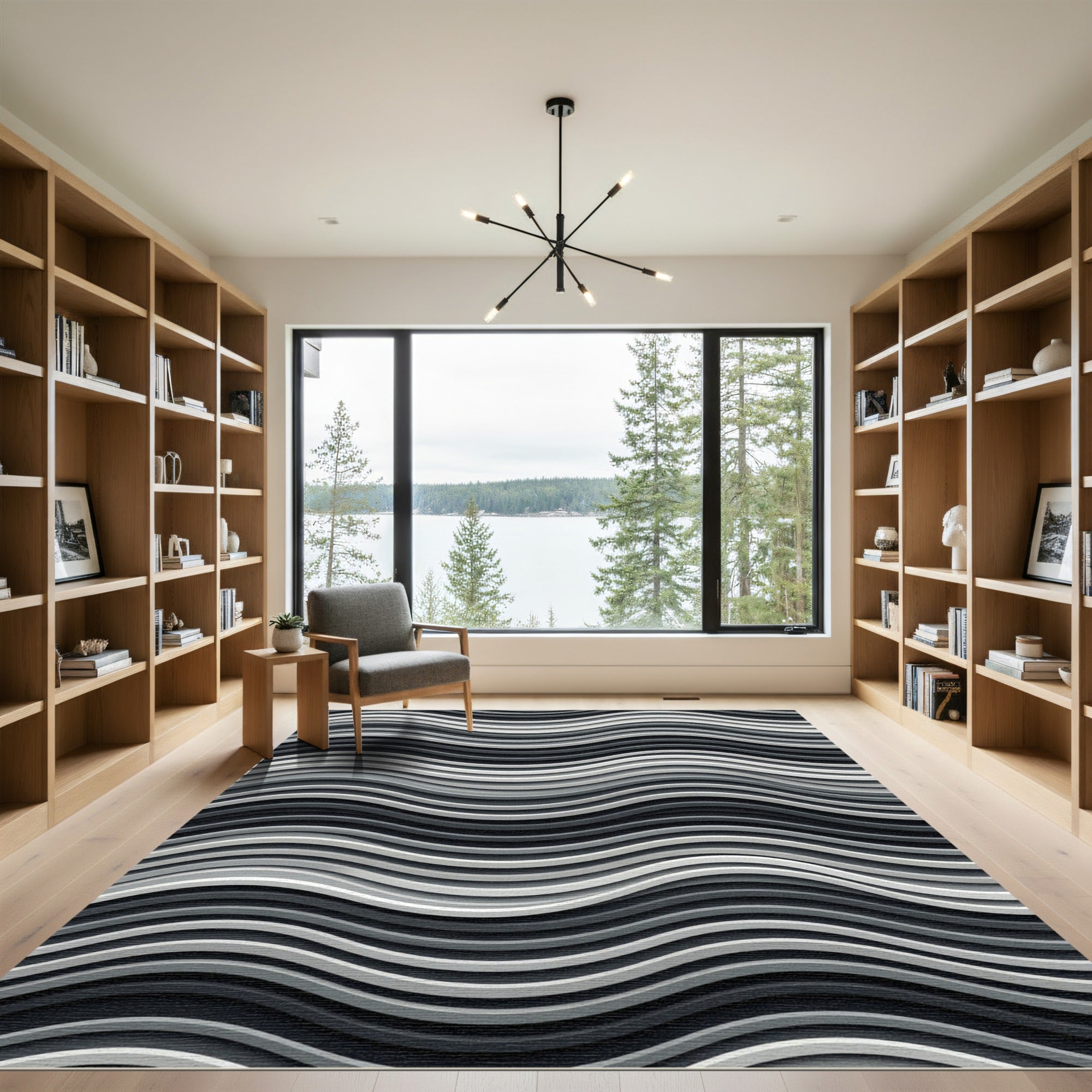 Monochromatic Gray Wavy Linear Illusion Rug