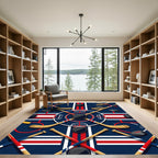 Geometric Ice Hockey Rink Navy Red Rug