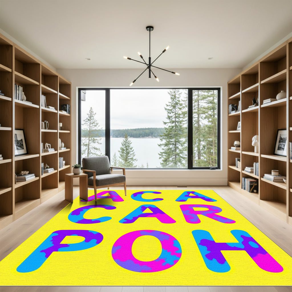 Bright Yellow Abstract Camo Letters Rug