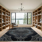 Ornate Gray Floral Damask Rug
