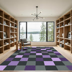 Purple Gray Checkerboard Squares Rug