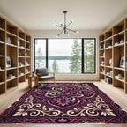 Ornate Plum Damask Floral Medallion Rug