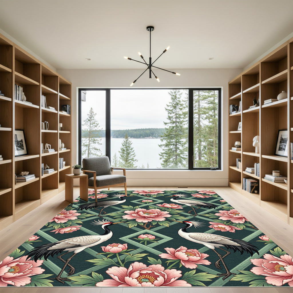 Pink Crane Peony Garden Trellis Rug