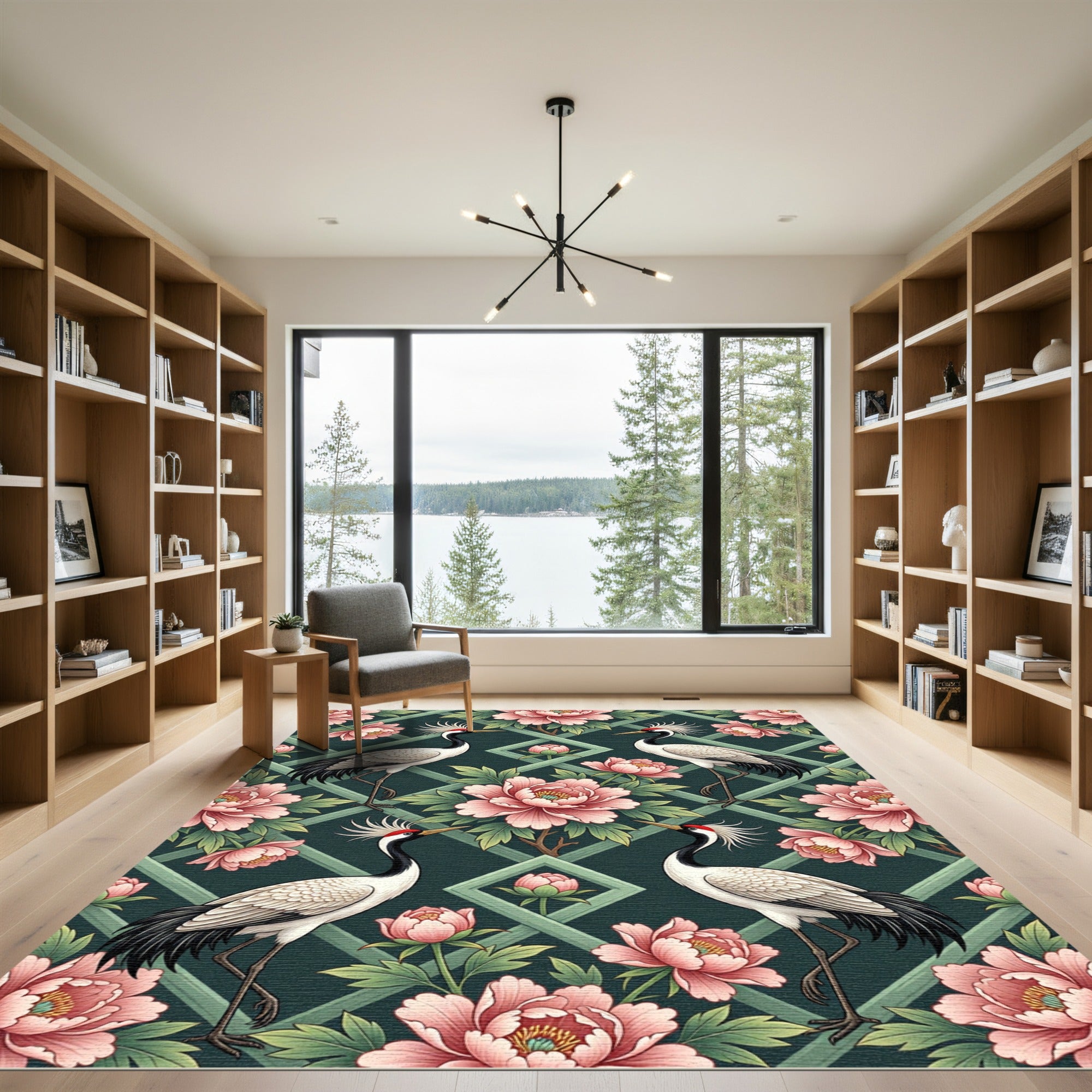 Pink Crane Peony Garden Trellis Rug