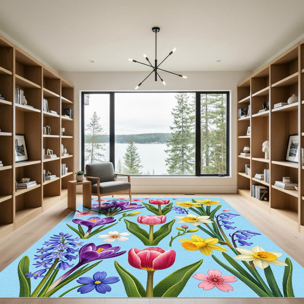 Vibrant Spring Meadow Floral Botanical Rug