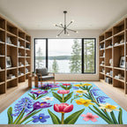 Vibrant Spring Meadow Floral Botanical Rug