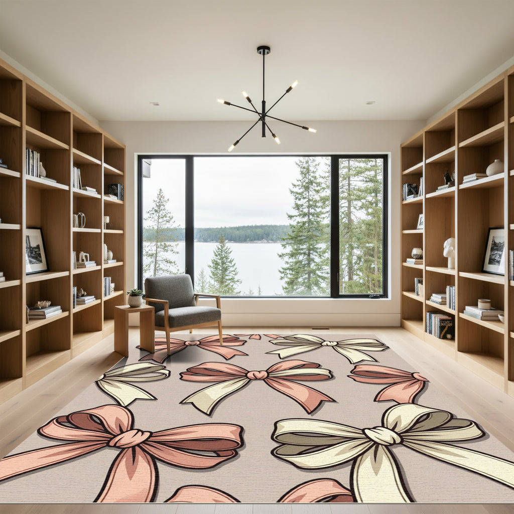 Elegant Blush and Cream Bow Arrangement Rug