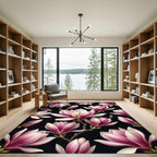 Elegant Pink Magnolia Botanical Blossoms Rug