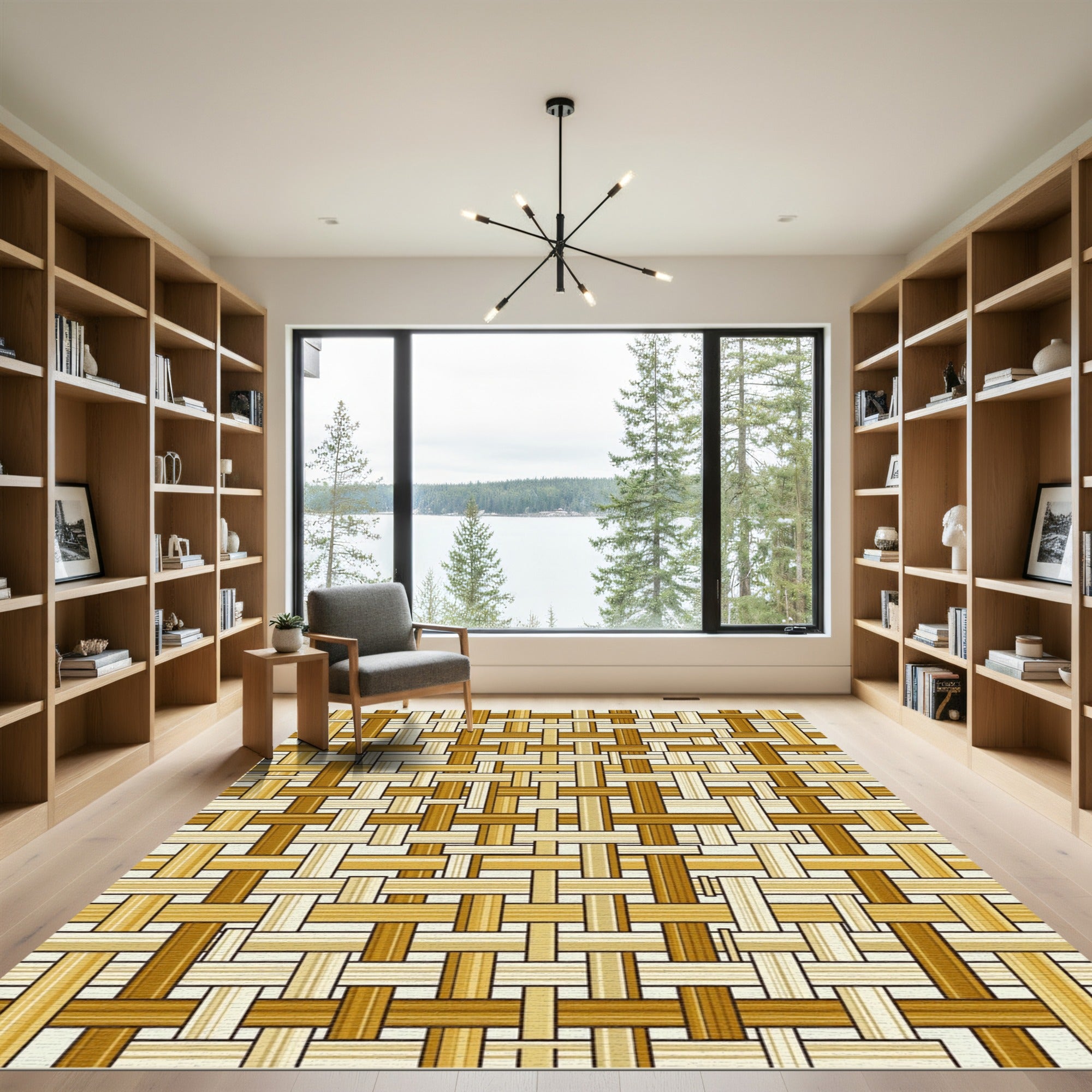 Earthy Woven Golden Bamboo Plaid Rug