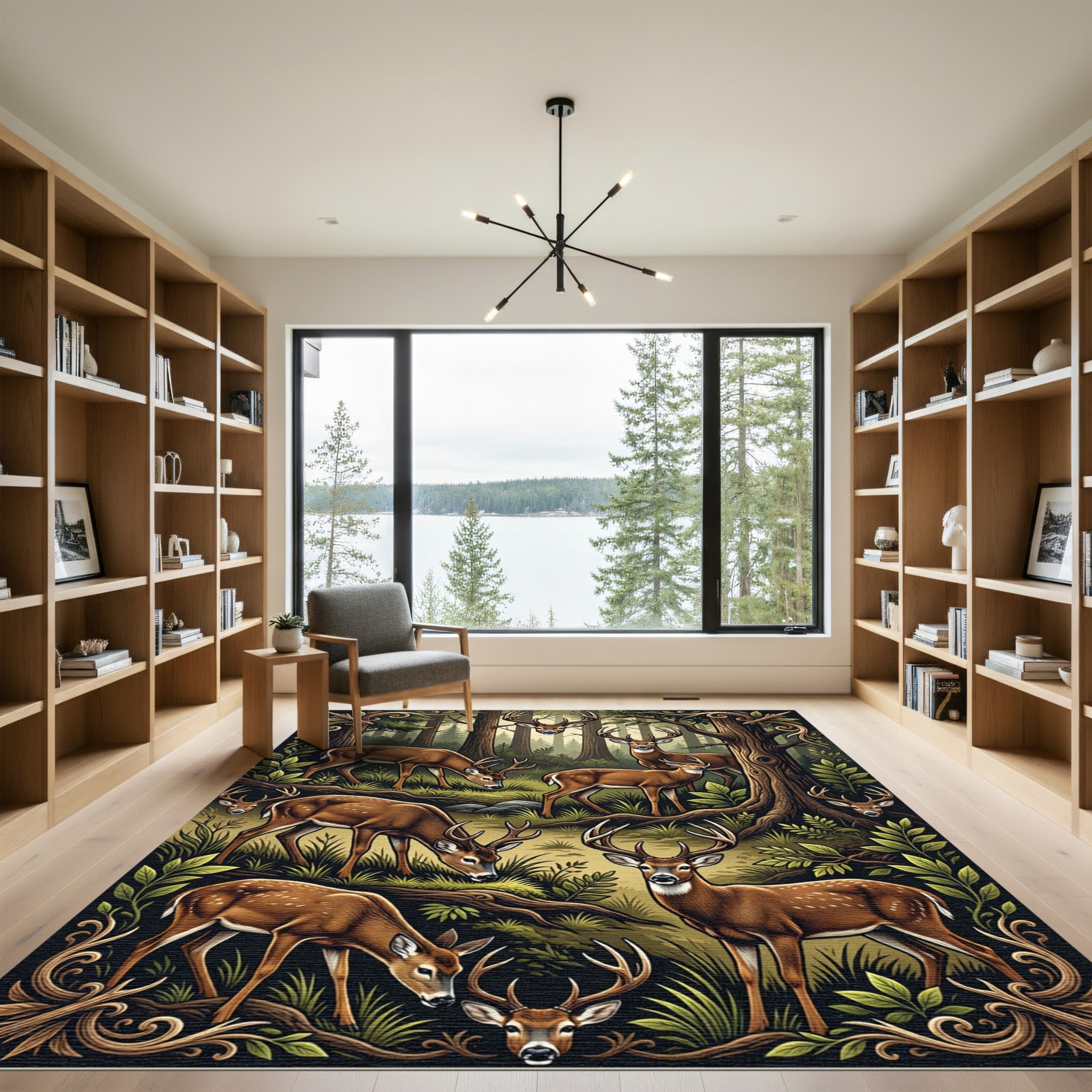 Enchanted Forest Deer Woodland Meadow Rug