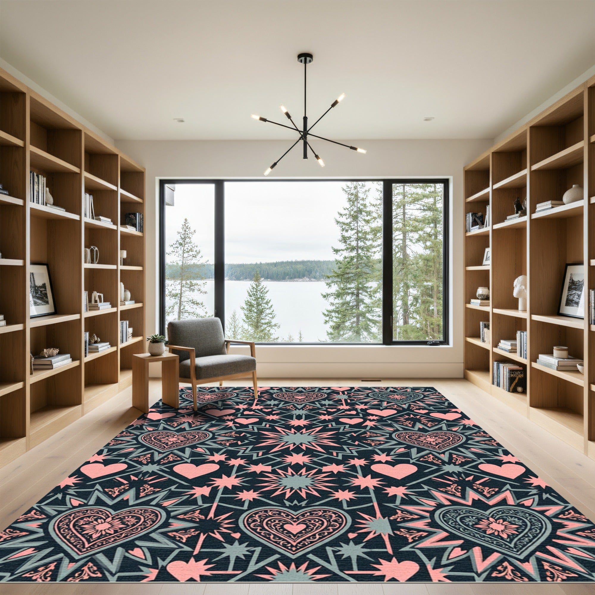 Pink Heart Star Celestial Geometric Rug
