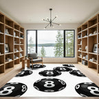 Graphic Black and White Number Eight Floating Spheres Rug