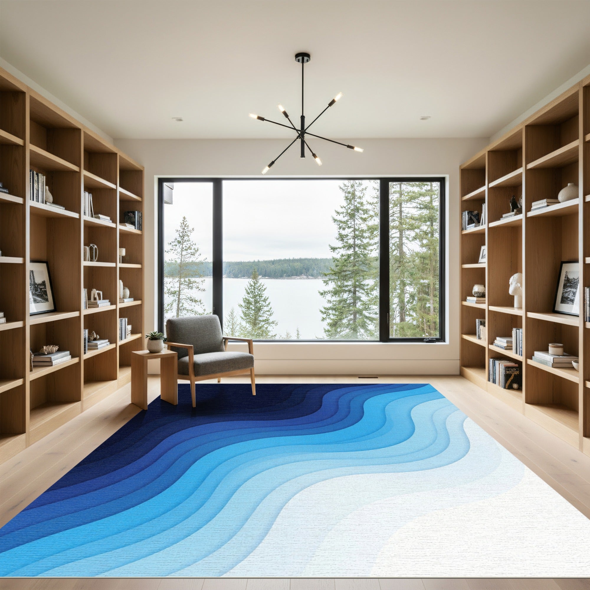 Deep Blue Layered Wave Rug