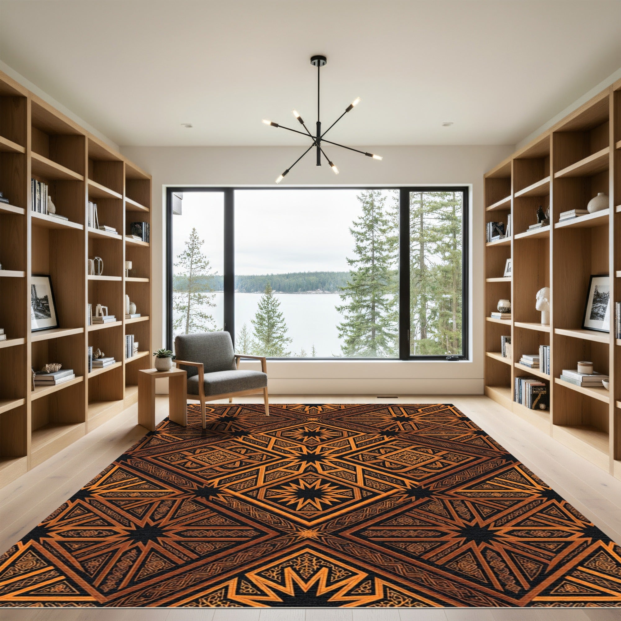 Ornate Orange Geometric Star Rug
