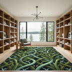 Lush Green Entwined Fern Forest Scroll Rug