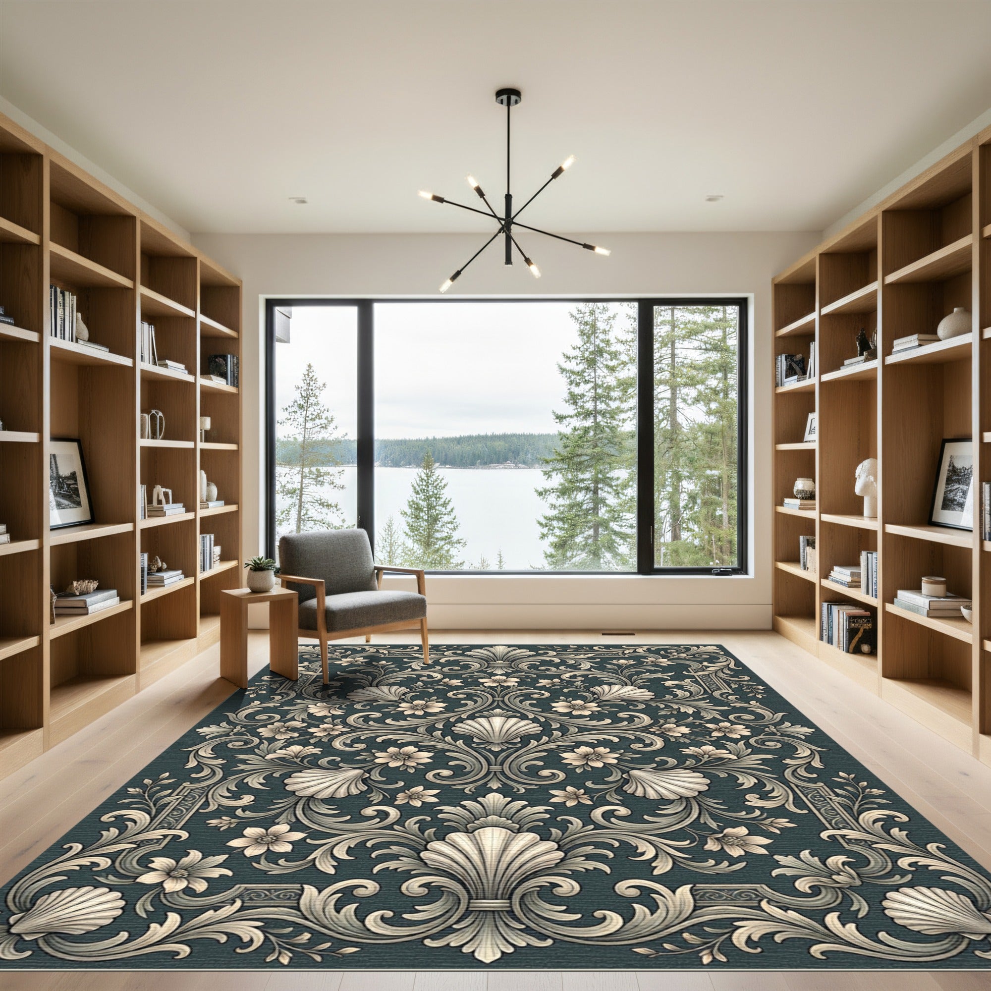 Ornate Seashell Floral Acanthus Swirl Rug