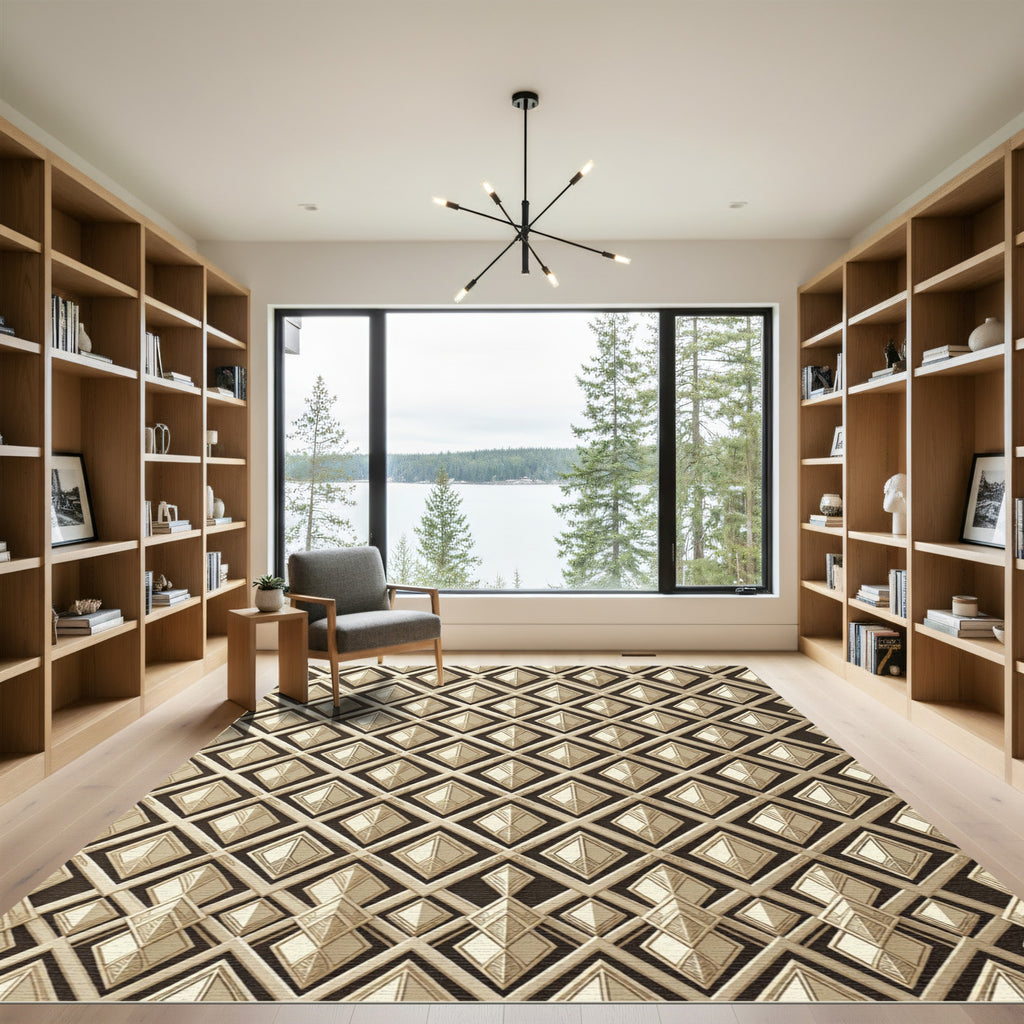Golden Art Deco Geometric Diamond Rug