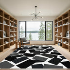 Minimalist Black and White Floating Rectangles Rug