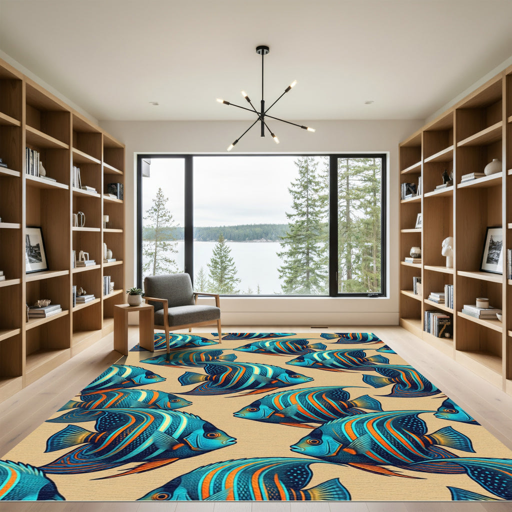 Vibrant Tropical Blue Angelfish Marine Art Rug