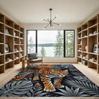 Bold Jungle Leopard Orange Tropical Foliage Rug