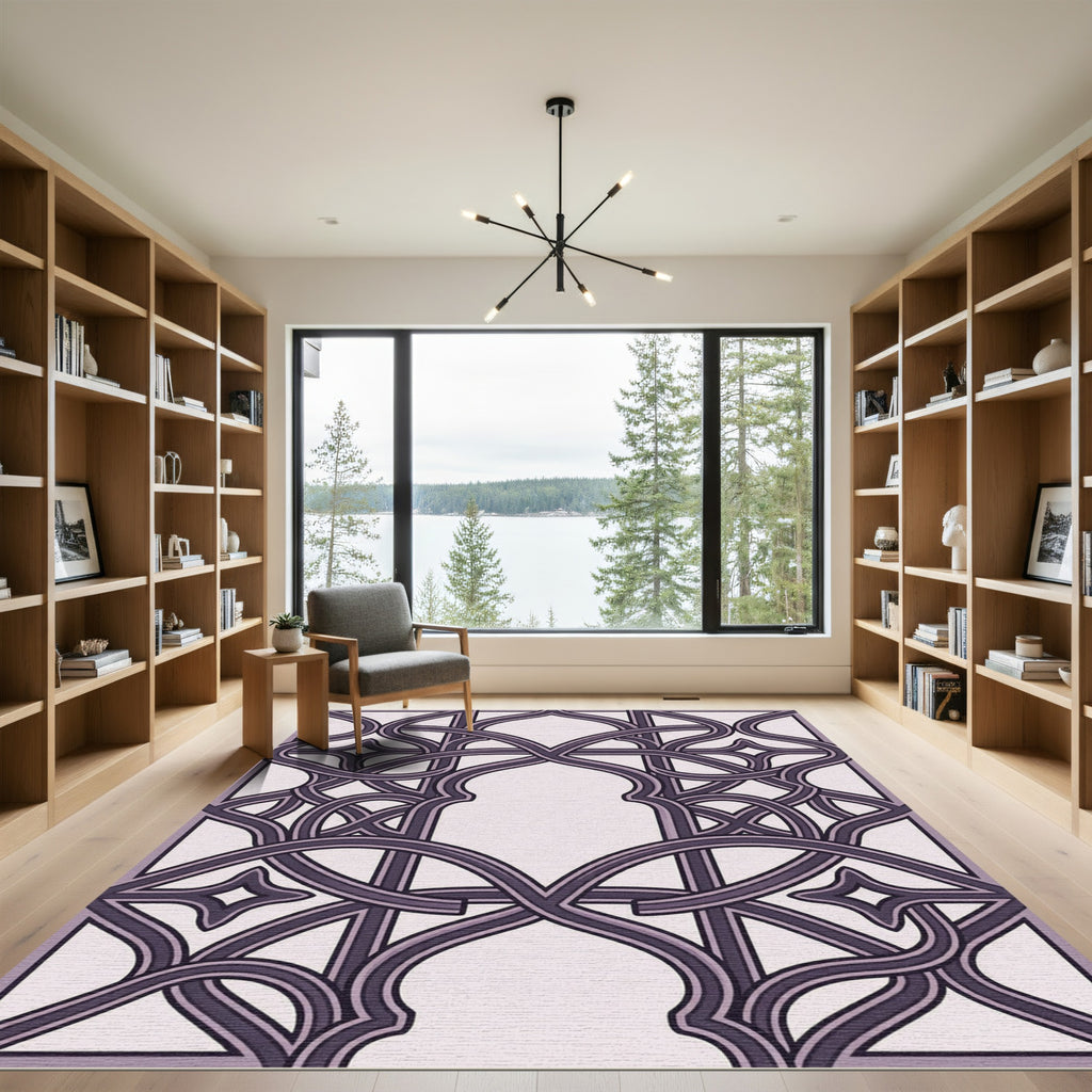 Elegant Plum Interlocking Arch Scroll Rug