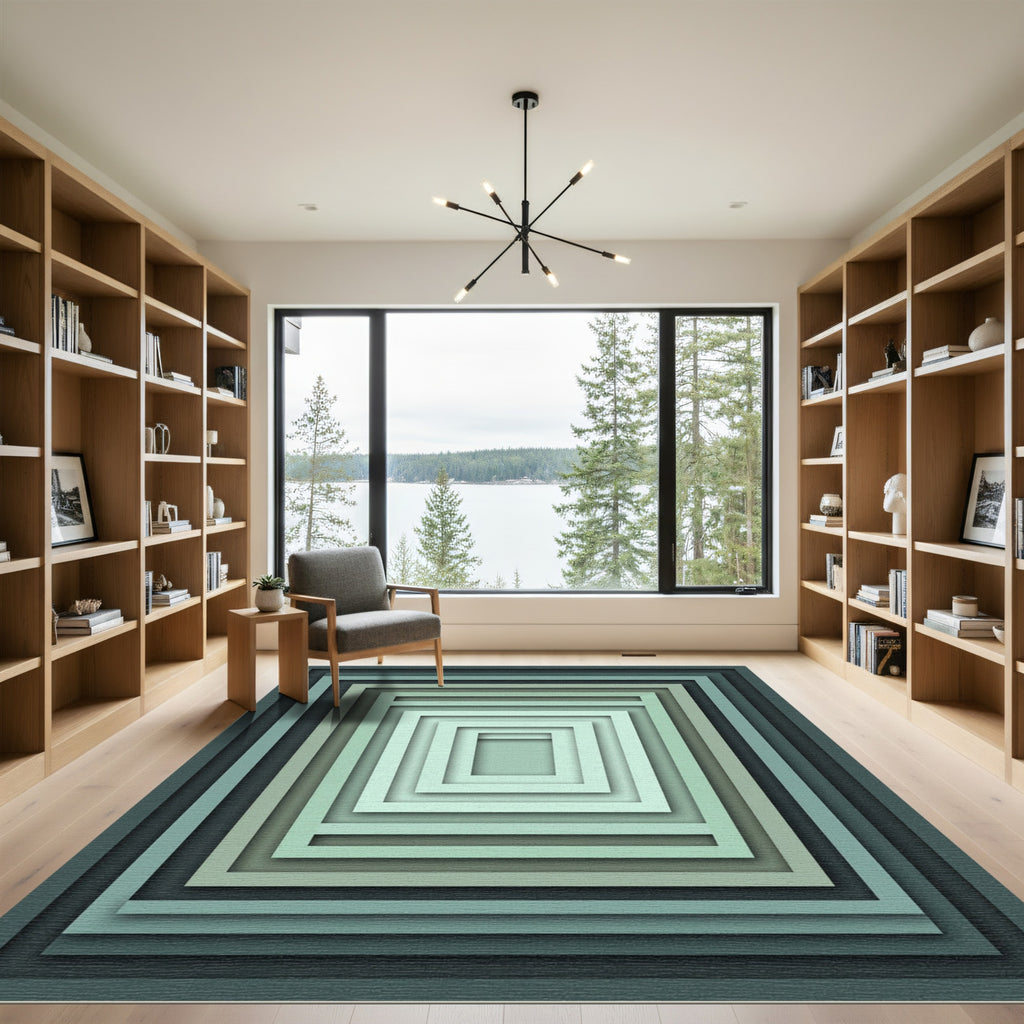 Cool Tones Layered Square Gradient Rug