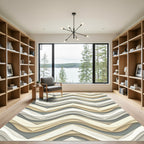 Neutral Wavy Chevron Layered Abstraction Rug