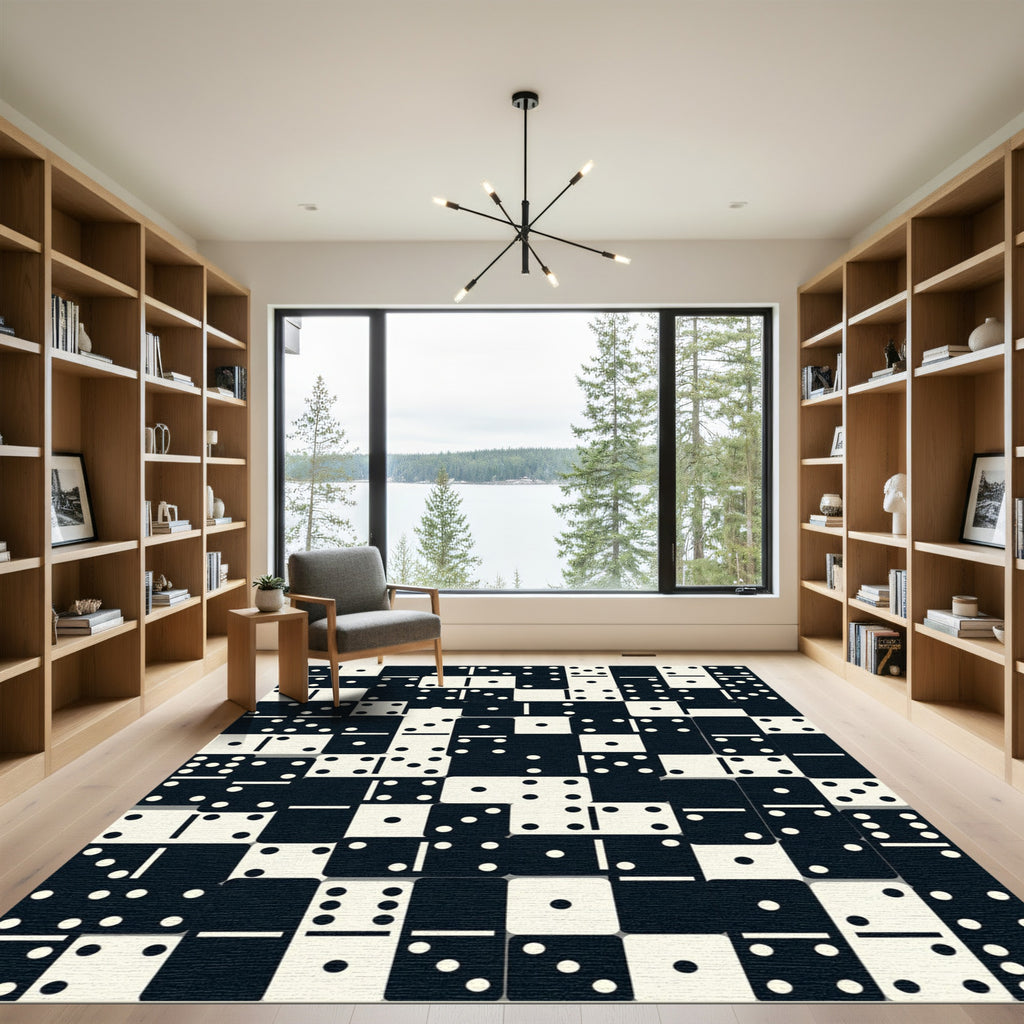 Retro Black White Domino Grid Rug