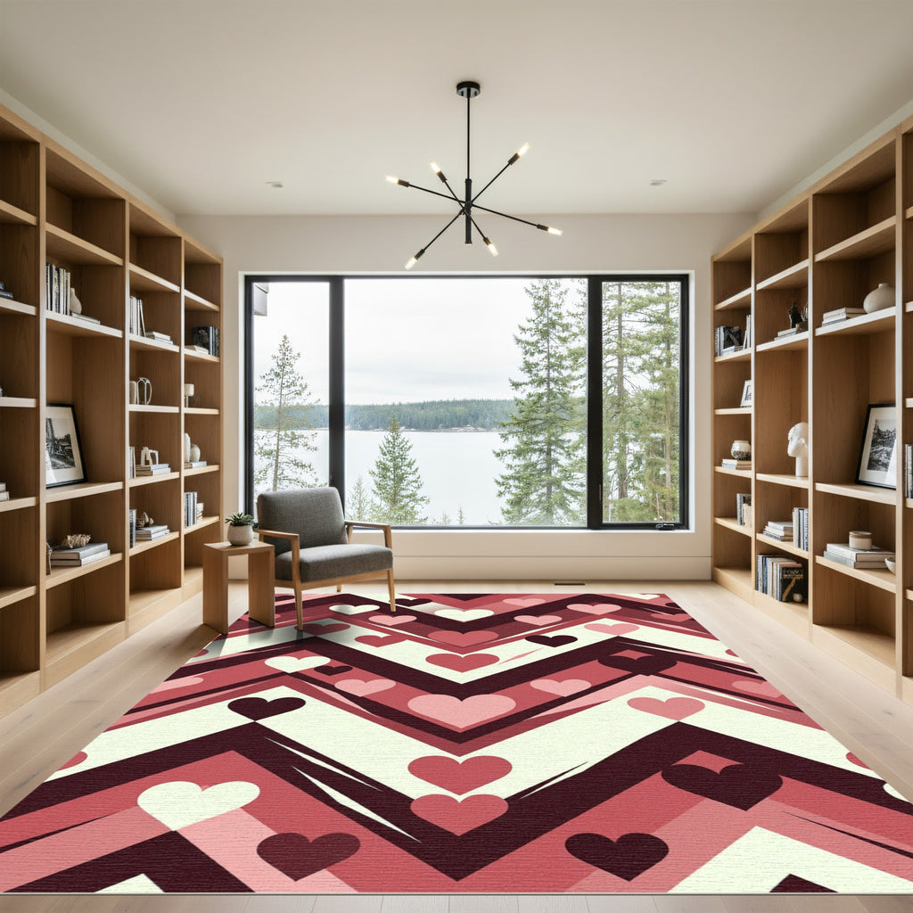 Crimson Hearts Chevron Pattern Rug