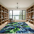 Dynamic Blue and Green Liquid Splash Rug