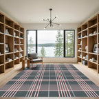 Modern Charcoal And Pastel Pink Plaid Rug