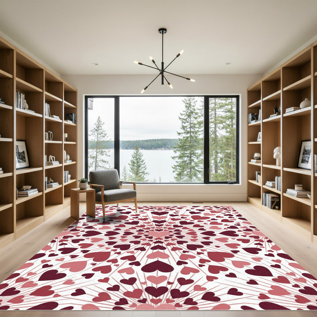 Radiant Burgundy Pink Heart Burst Rug