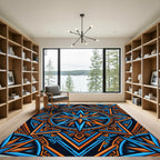 Vibrant Blue Orange Geometric Star Burst Rug