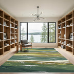 Earthy Green Abstract Wave Composition Rug