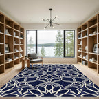 Midnight Blue Geometric Floral Filigree Rug