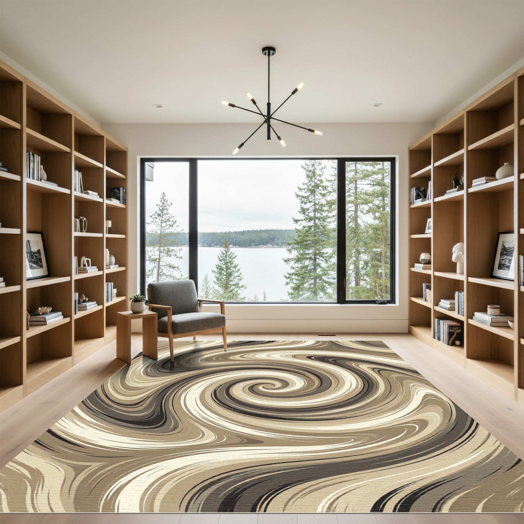 Earthy Swirl Abstract Cream Chocolate Rug