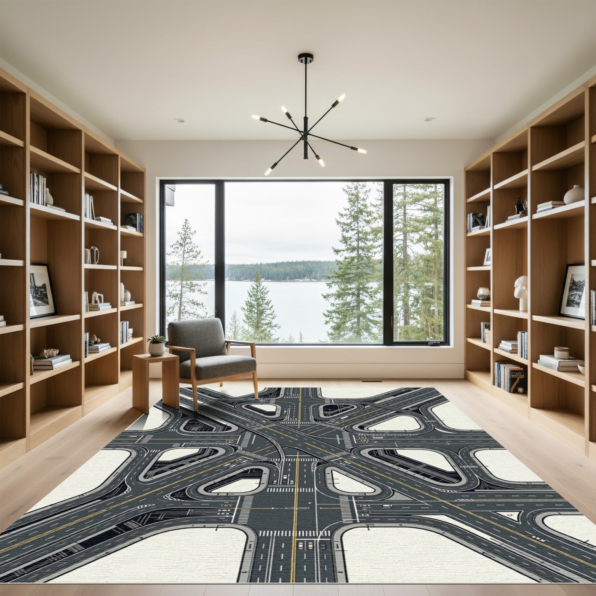 Modern Architectural Junction Geometric Graphic Rug