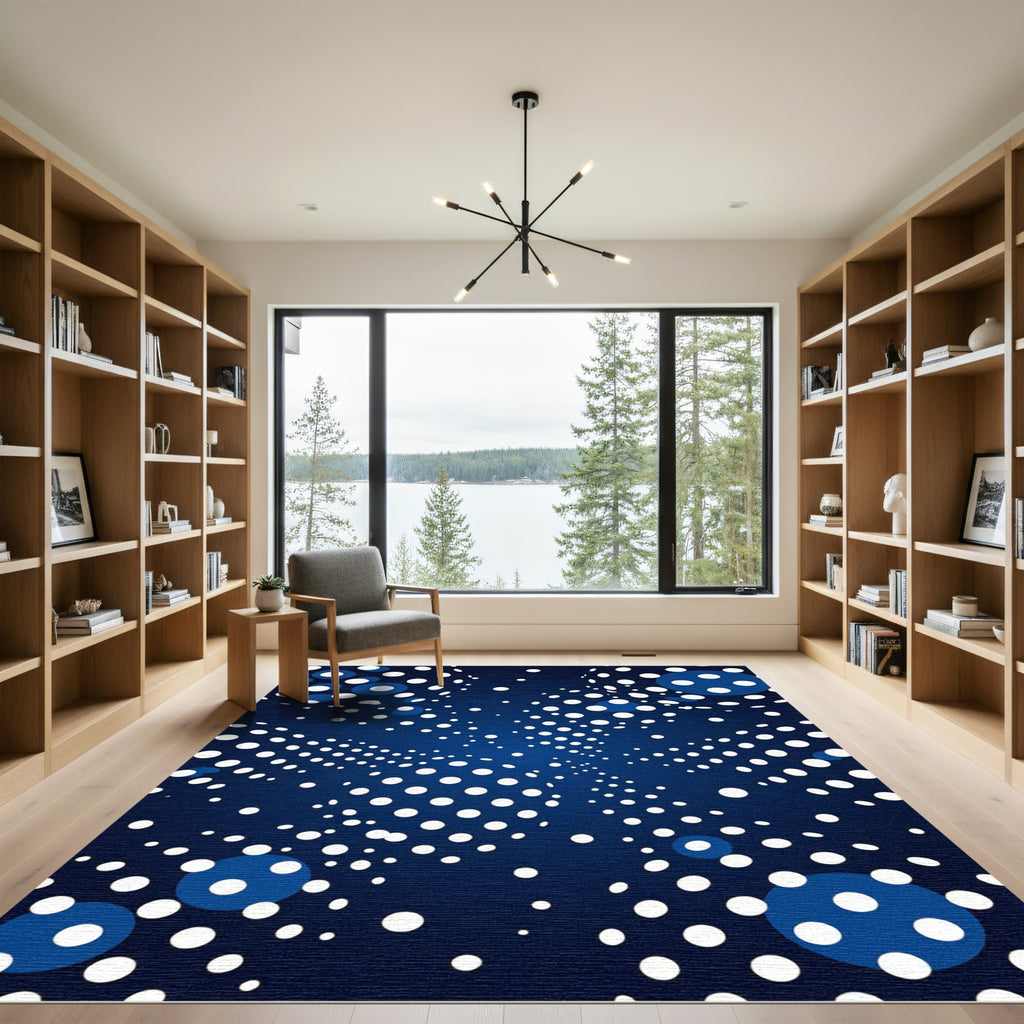 Deep Blue Scattered Dot Burst Rug