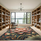 Elegant Coral Lotus Bloom Garden Rug