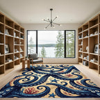 Intricate Navy Octopus Tentacle Sea Floor Rug