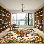 Golden Peony Bouquet with Ribbon Rug