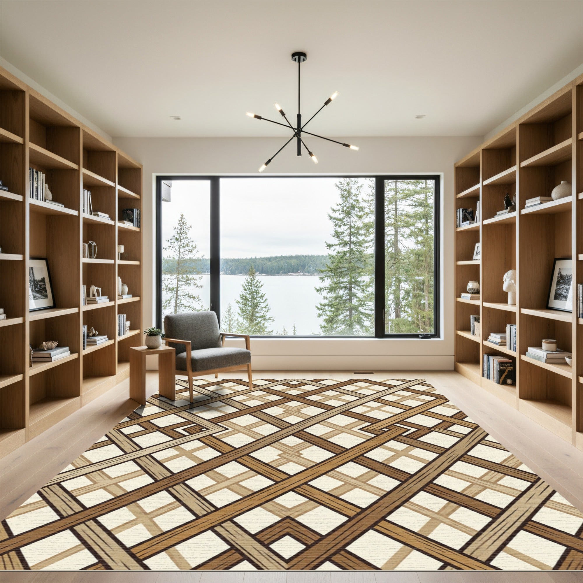 Earthy Toned Geometric Intersecting Lattice Rug