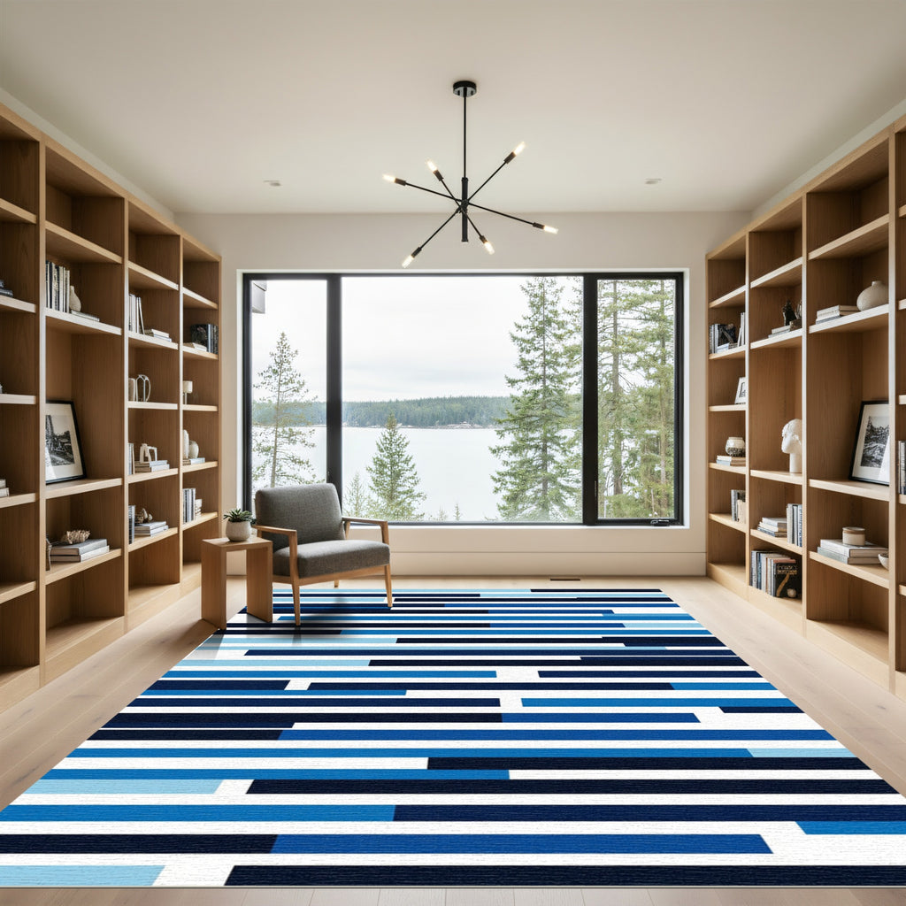 Deep Blue Horizontal Stripe Arrangement Rug