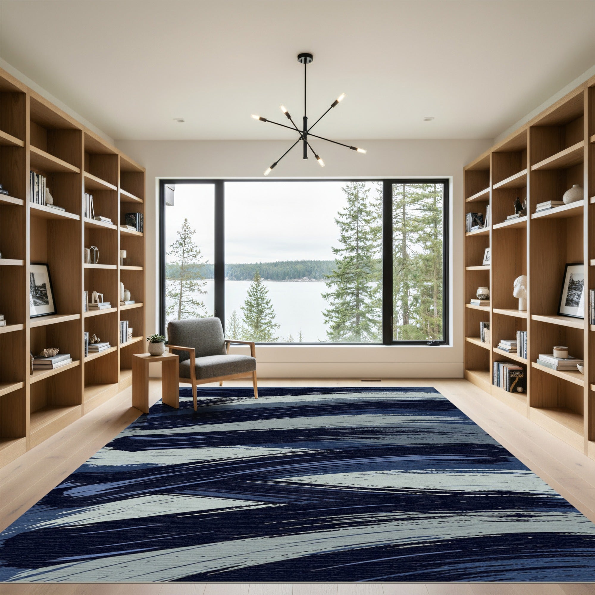 Deep Navy Blue Brush Stroke Rug