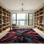 Futuristic Crimson Cyberpunk Fighter Jet Art Rug