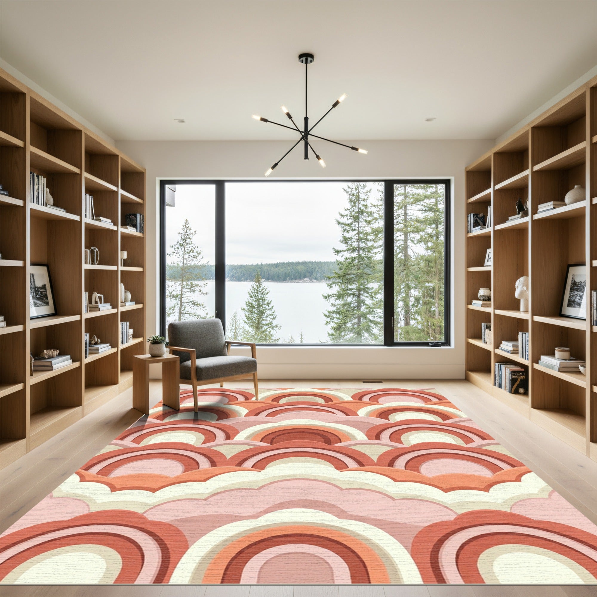 Modern Terracotta Arched Wave Art Rug