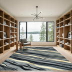 Modern Metallic Gray Abstract Wave Rug