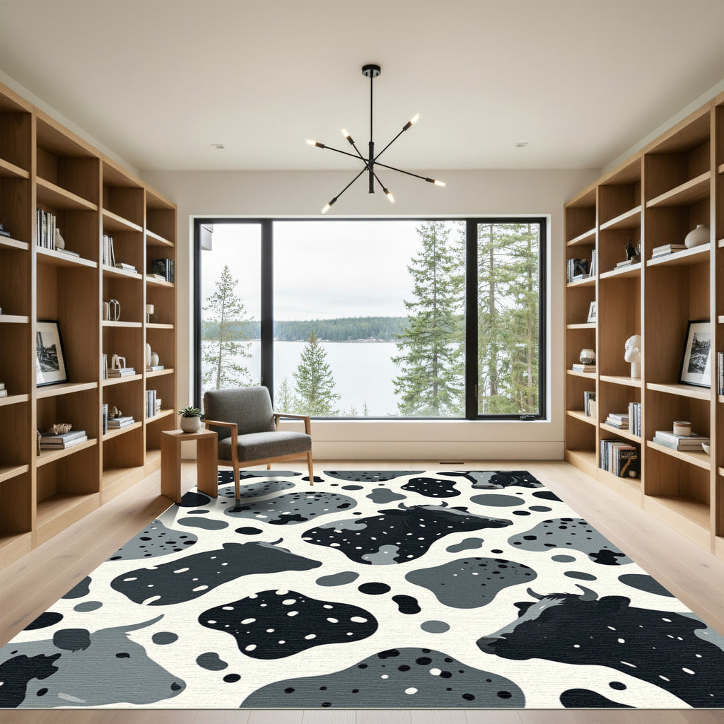 Charming Monochrome Cow Spot Portrait Rug