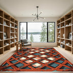 Distressed Copper Lattice Geometric Grid Rug