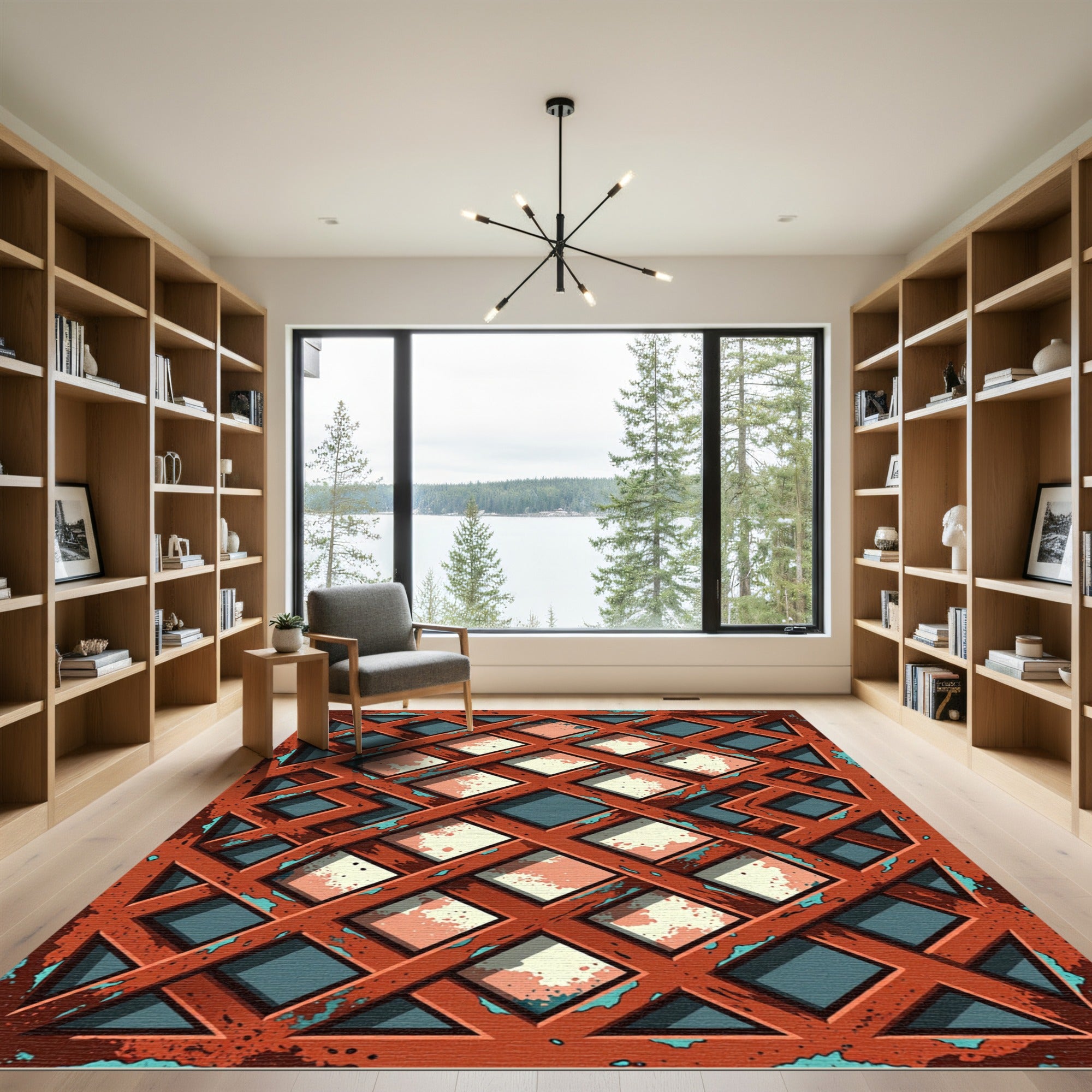 Distressed Copper Lattice Geometric Grid Rug